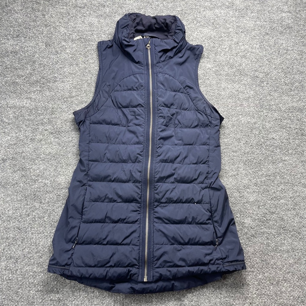Lululemon Fluff Off Down Vest Navy Blue Quilted Puffer Funnel Neck Size 4